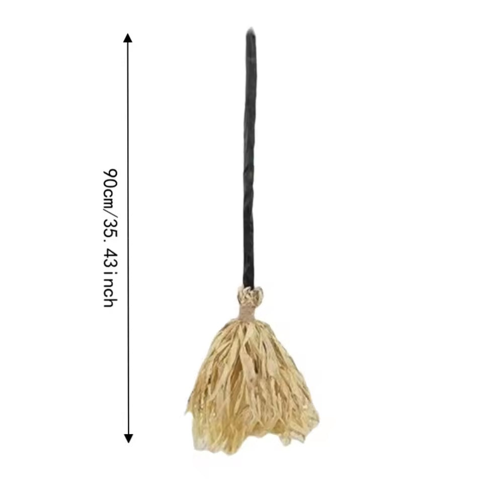 BroomGlow Halloween broom size diagram showing 90 cm or 35.43 inches